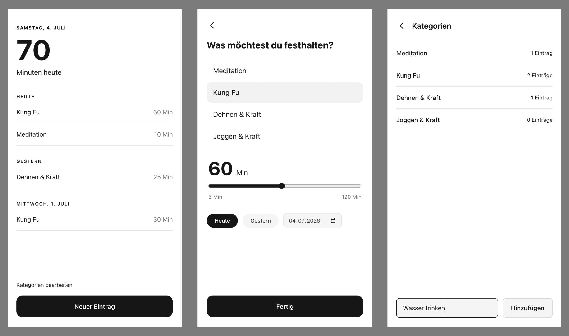 Screenshot of the habits app UI