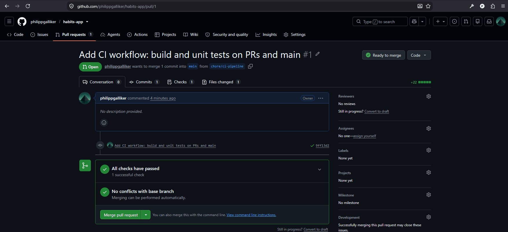 Pull request with all checks green: ready to merge